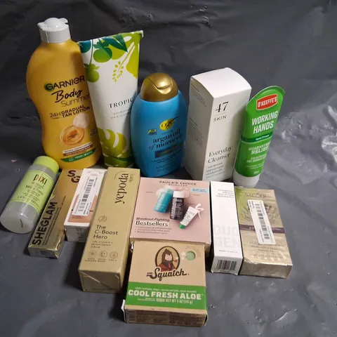 APPROXIMATELY 20 ASSORTED HEALTH AND BEAUTY PRODUCTS TO INCLUDE; GARNIER, TROPIC, O'KEEFE'S AND SHEGLAM