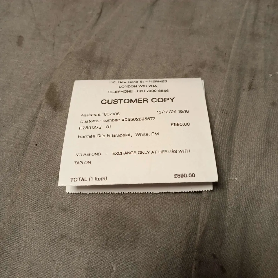 HERMÈS CLIC H BRACELET – WHITE ENAMEL, PM SIZE IN BAG