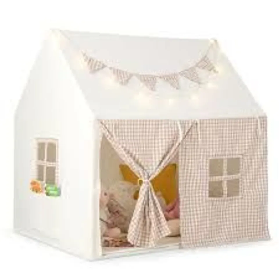 BOXED COSTWAY KIDS PLAY TENT LARGE PLAYHOUSE WITH PADDED MAT AND 2 BREATHABLE WINDOWS - BEIGE