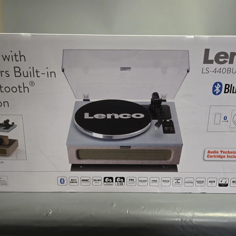 LENCO LS-440BUBG TURNTABLE WITH 4 SPEAKERS BUILT-IN AND BLUETOOTH RECEPTION