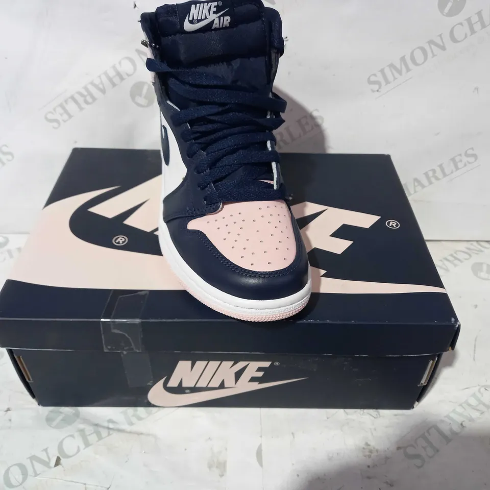 BOXED PAIR OF NIKE AIR JORDANS IN PINK/WHITE/NAVY UK SIZE 4
