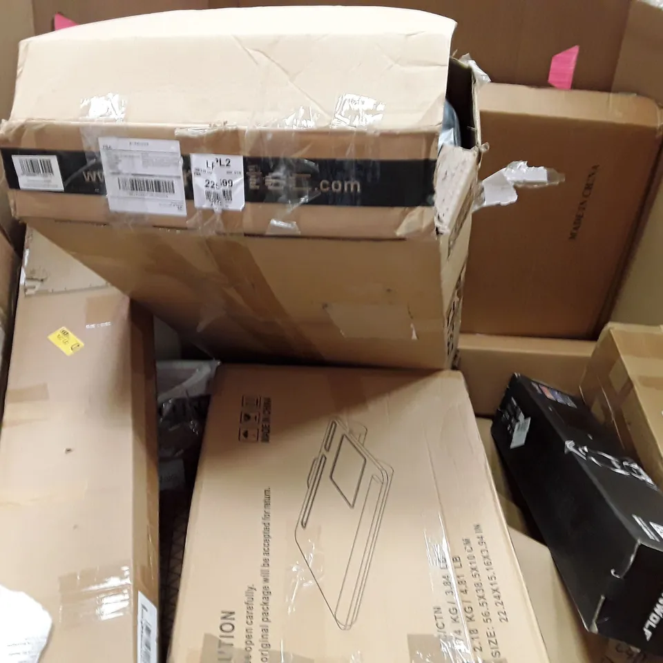 PALLET TO CONTAIN AN ASSORTMENT OF HOUSEHOLD ITEMS TO INCLUDE EV CHARGER, LAPTOP BED AIR FRYER AND WALL CLOCKS ECT
