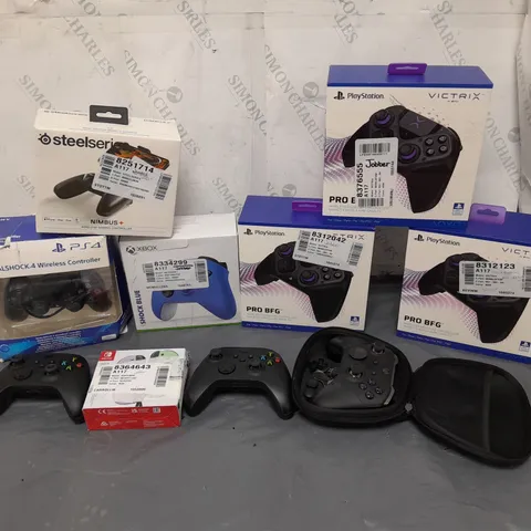 10 ASSORTED GAMING CONTROLLERS TO INCLUDE PLAYSTATION, XBOX, AND NINTENDO