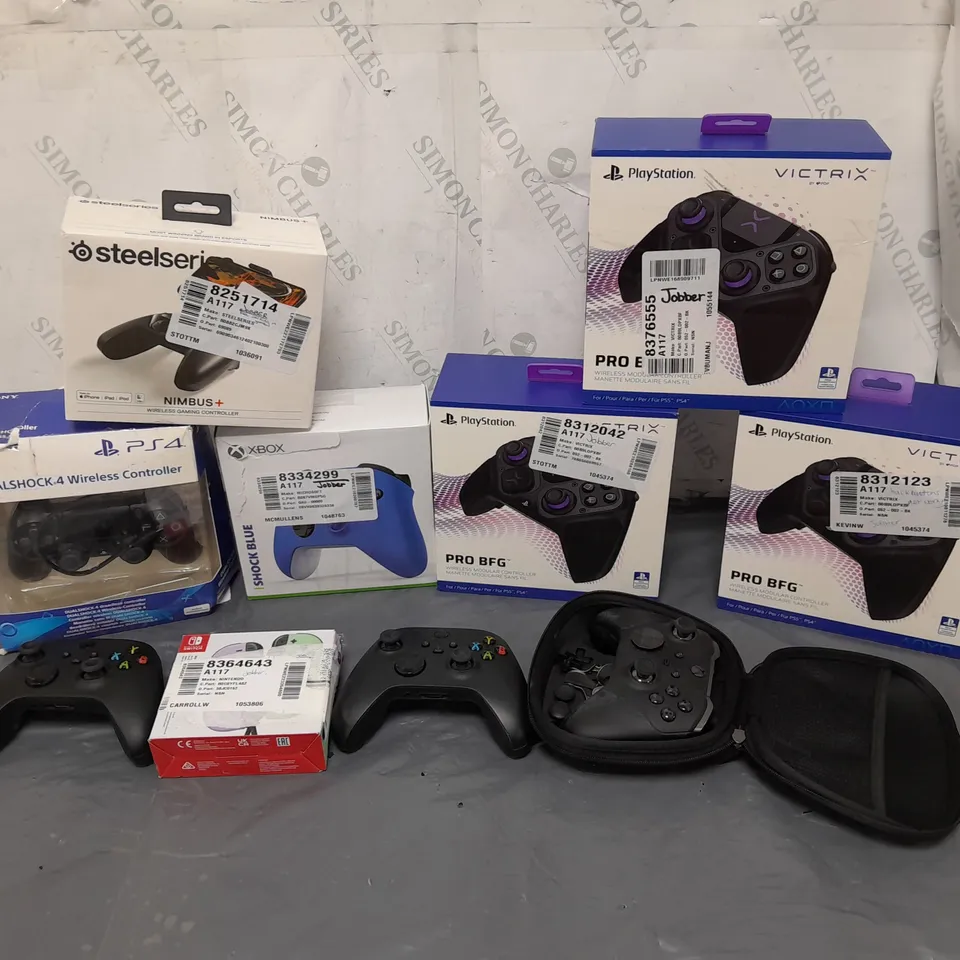 10 ASSORTED GAMING CONTROLLERS TO INCLUDE PLAYSTATION, XBOX, AND NINTENDO 