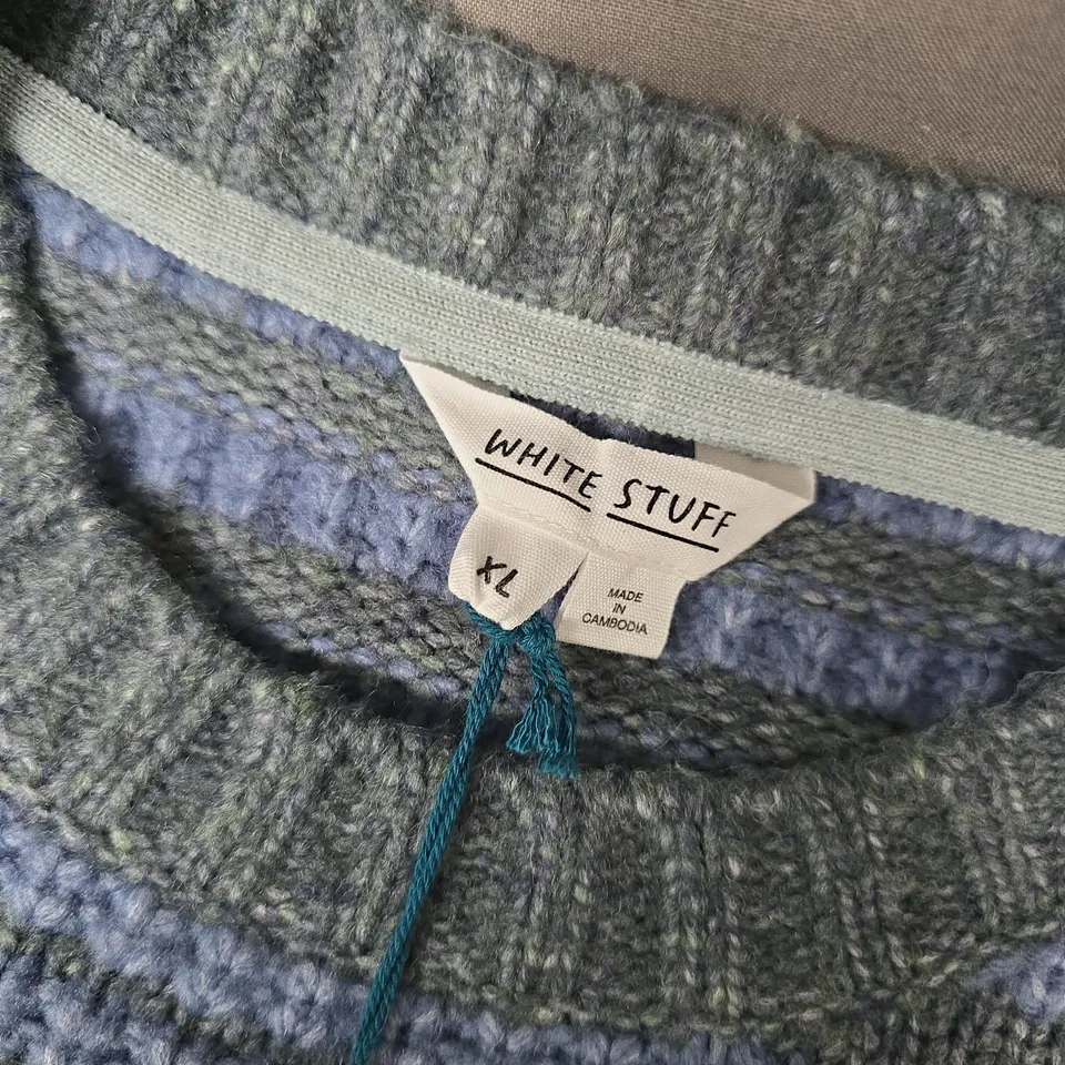 THE WHITE STUFF STRIPE CREW NECK IN BLUE/GREEN - XL