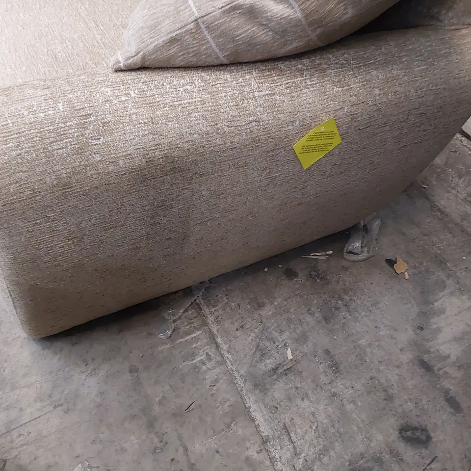 DESIGNER THREE SEATER SOFA BEIGE FABRIC WITH SCATTER CUSHIONS 