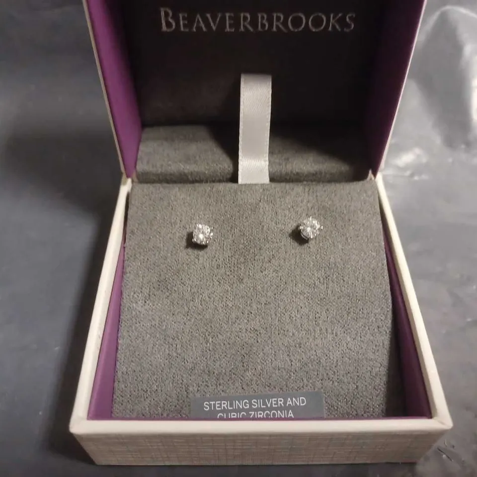 BOXED BEAVERBROOKS FINE STERLING SILVER & CUBIC ZIRONIA EARRINGS 