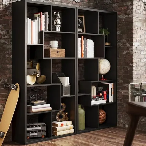 BOXED QUEBEC WOODEN SHELVING UNIT IN BLACK (1 BOX)