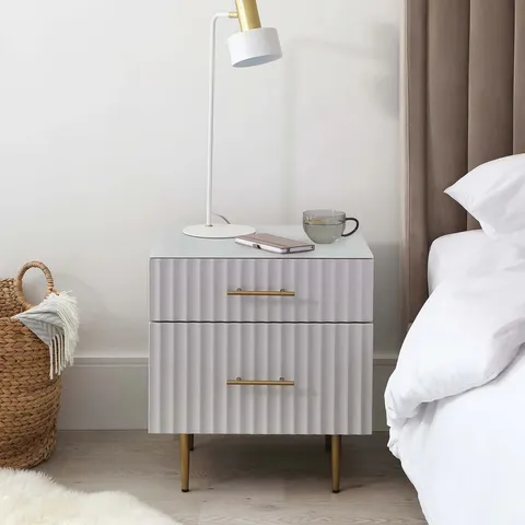 BOXED DANETTI ALBURY LIGHT GREY 2 DRAWER BEDSIDE TABLE