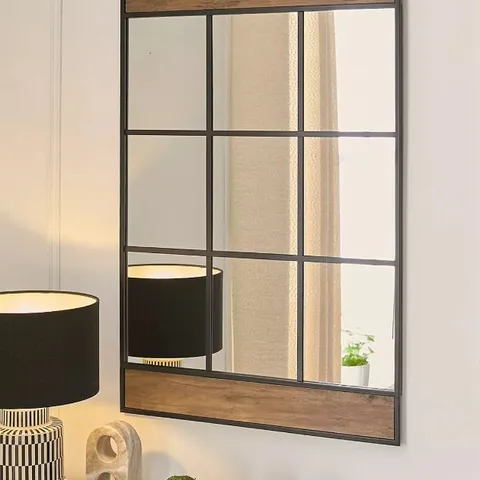 BOXED WOOD DETAIL WINDOWPANE MIRROR 60cm x 90cm