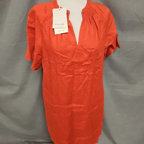 JIGSAW LINEN SMOCKED TSHIRT DRESS IN ORANGE SIZE 12