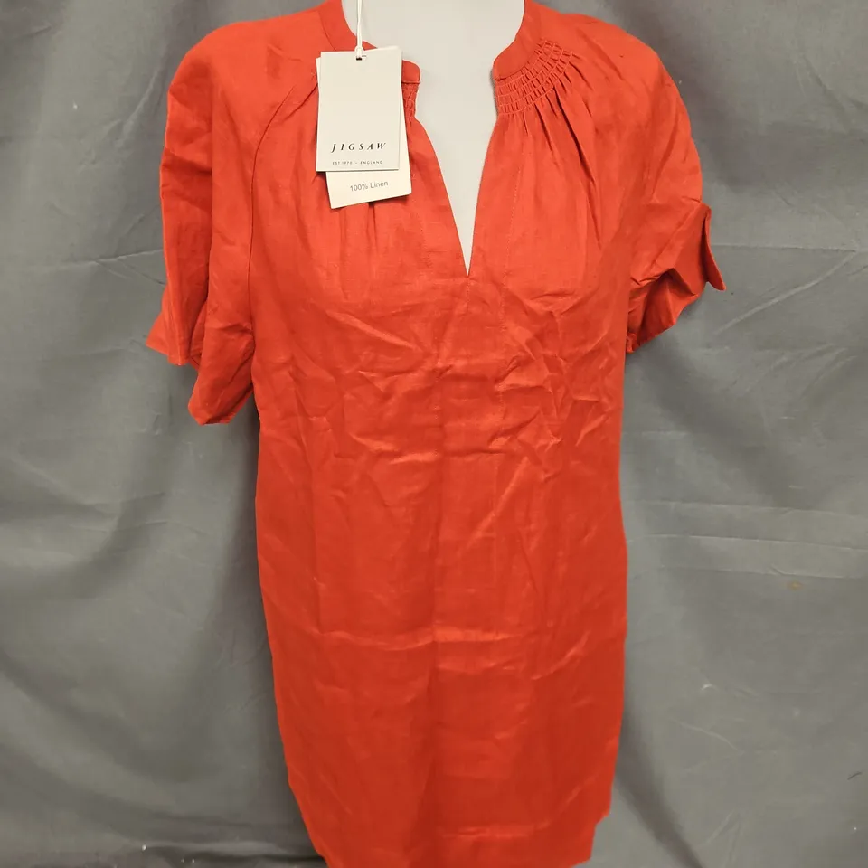 JIGSAW LINEN SMOCKED TSHIRT DRESS IN ORANGE SIZE 12