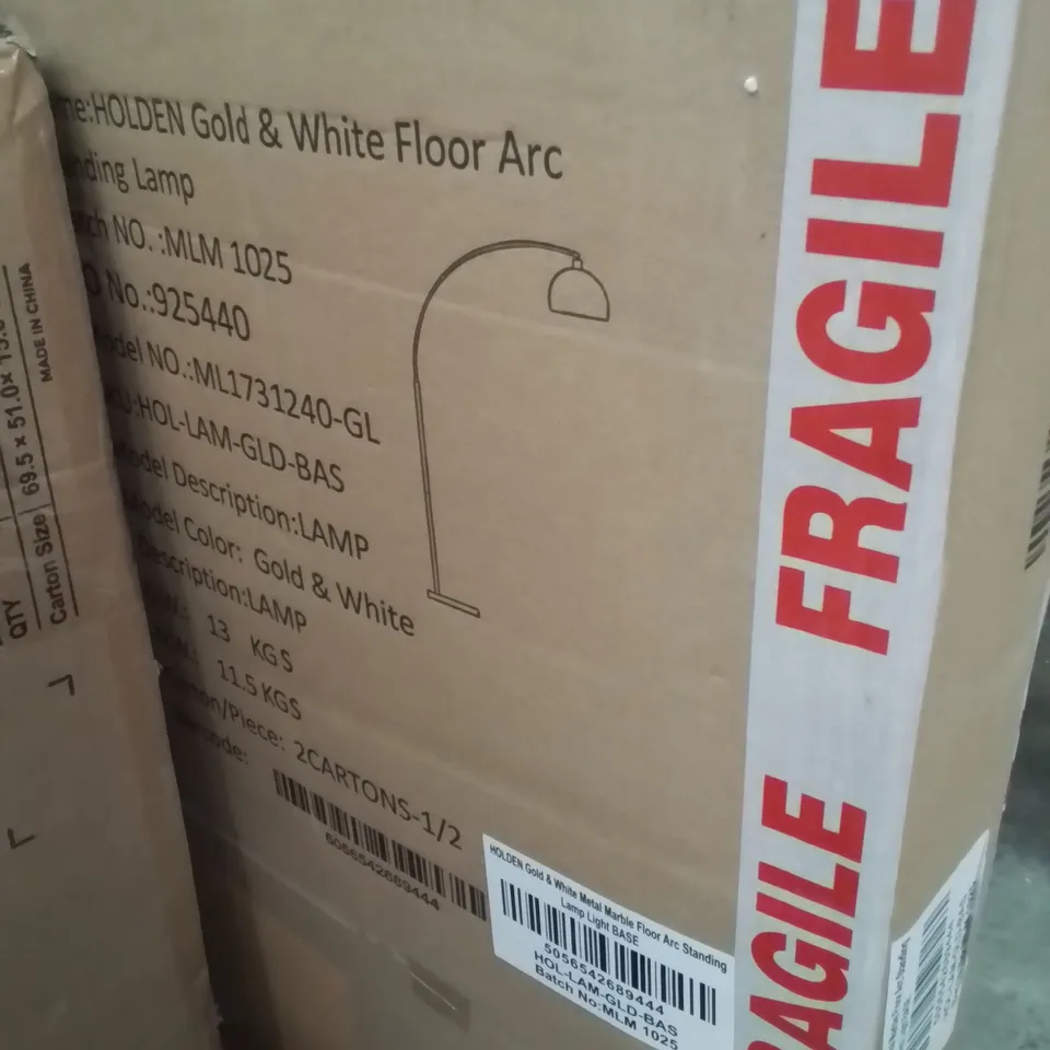 BOXED HOLDEN GOLD AND WHITE FLOOR ARC LAMP (2 BOXES)