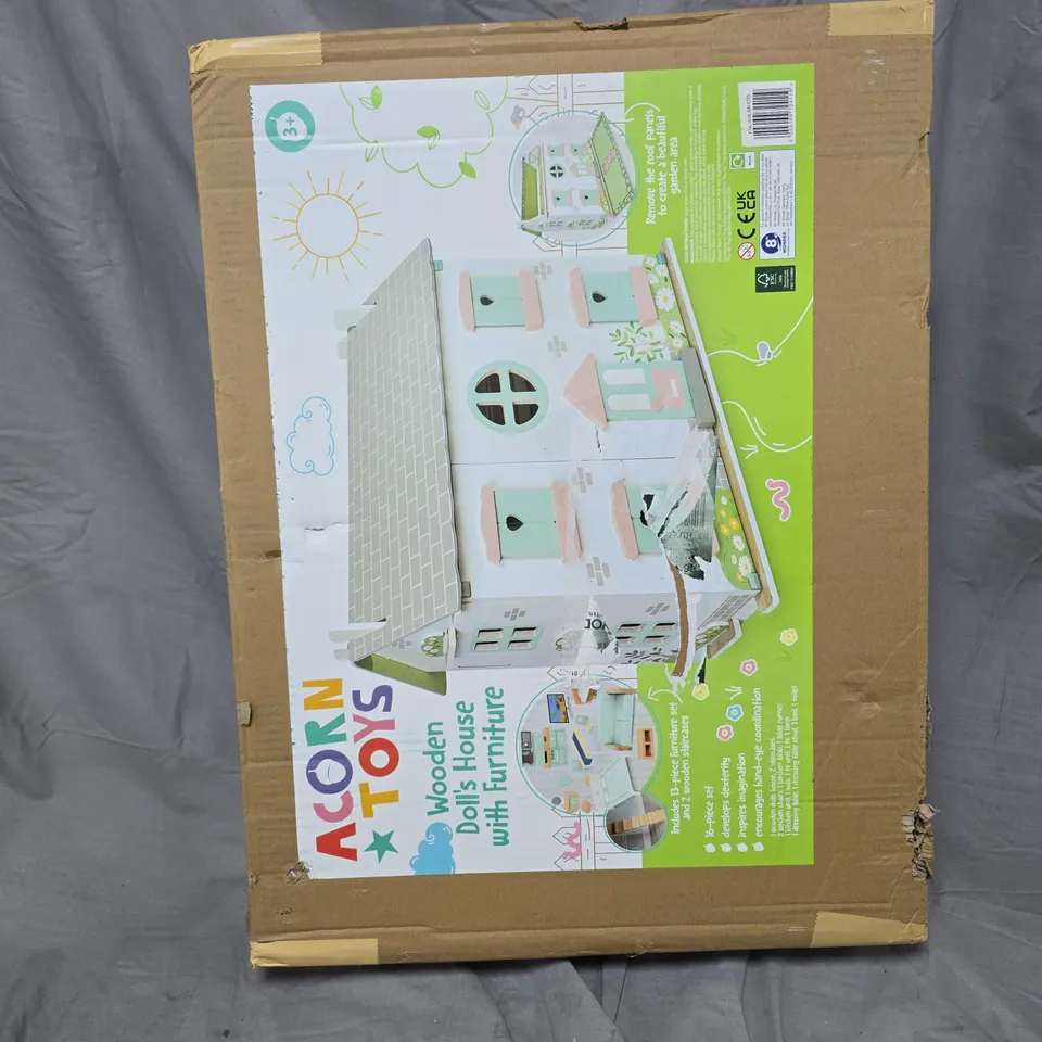 BOXED ACORN WOODEN DOLLHOUSE WITH FURNITURE