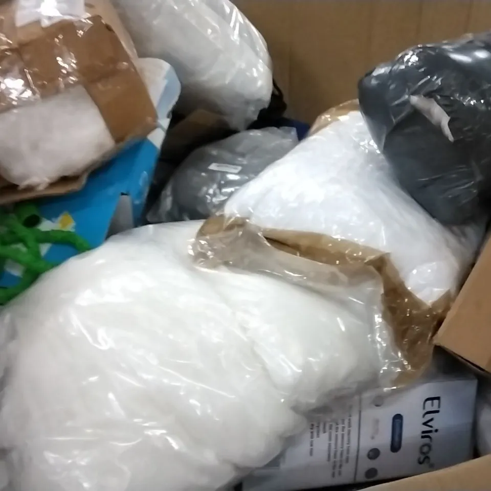 PALLET OF ASSORTED ITEMS INCLUDING INFINITE GEL INFUSED SEAT & BACK CUSHION, SLEEP IN A HUG WEIGHTED BLANKET, JOHN LEWIS MICROFIBRE DUVET, FANDANGO SLEEPING BAG, ELVIROS MEMORY FOAM CERVICAL PILLOW