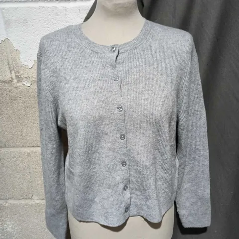 STRADIVARIUS GREY KNITTED CARDIGAN, BUTTON-FRONT, LONG SLEEVES - SIZE S
