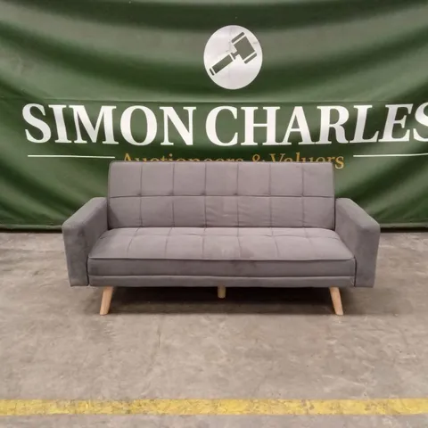 YAHEETECH GREY FABRIC UPHOLSTERED 3 SEATER CONVERTIBLE SOFA BED