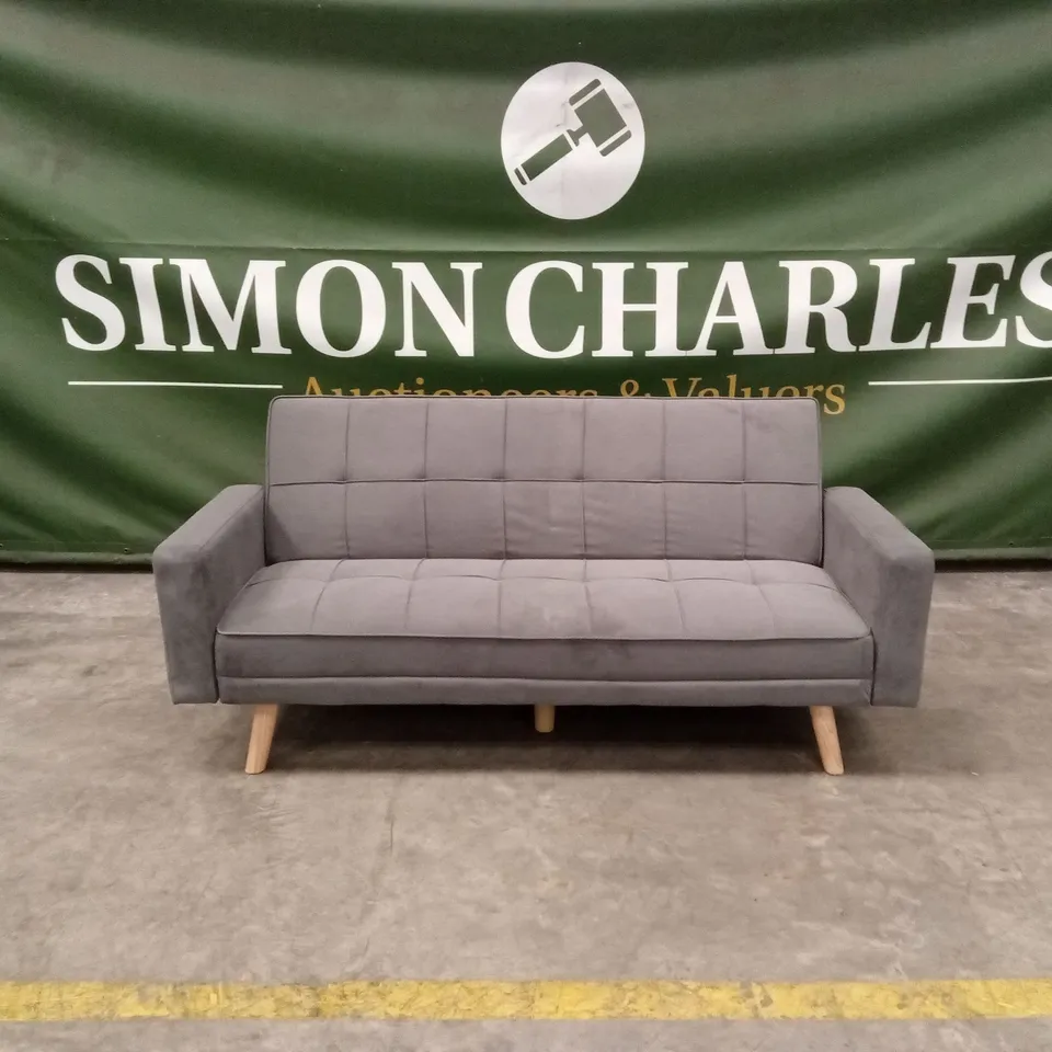 YAHEETECH GREY FABRIC UPHOLSTERED 3 SEATER CONVERTIBLE SOFA BED