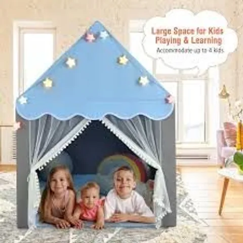 BOXED COSTWAY KIDS PLAYHOUSE TENT WITH STAR LIGHTS AND MAT - BLUE