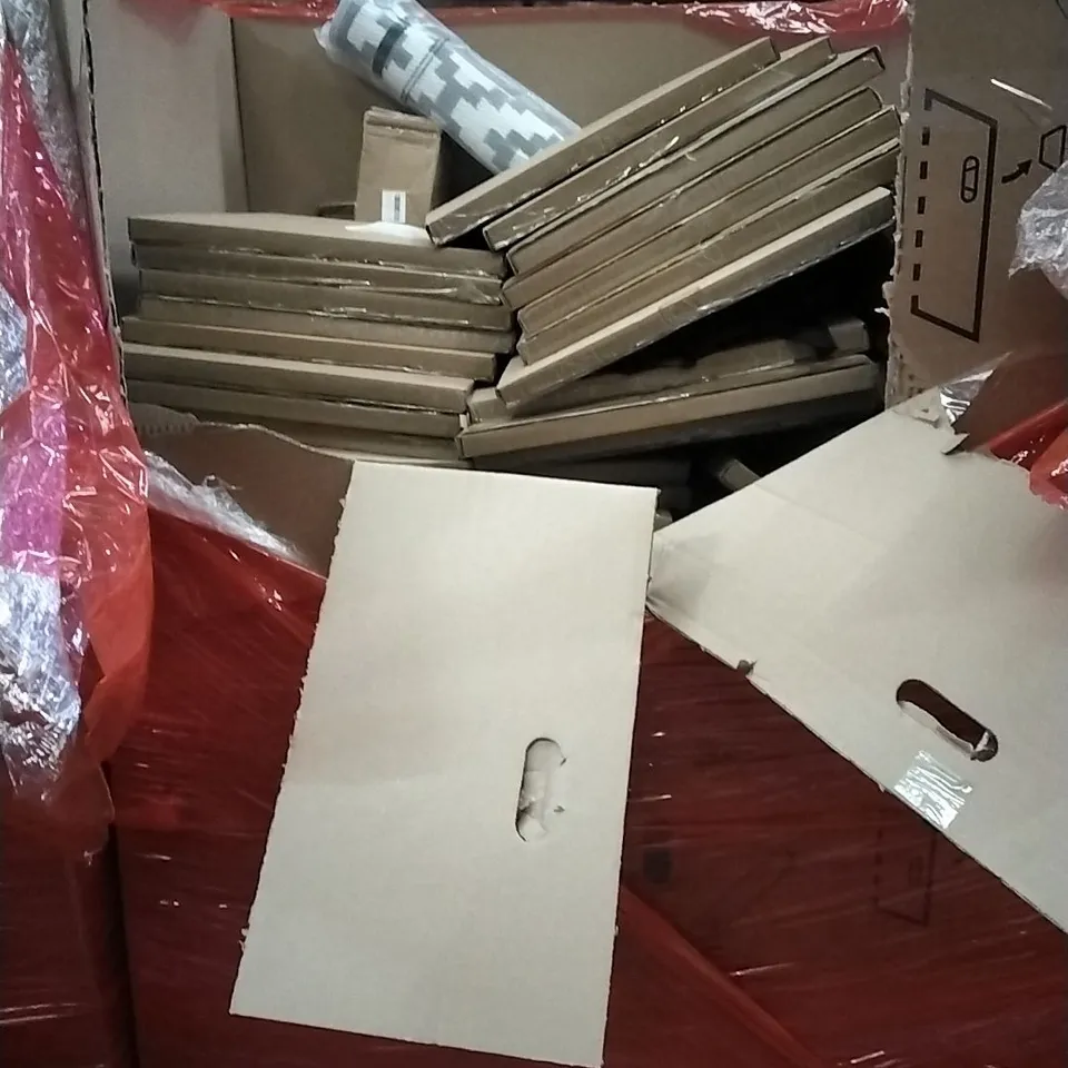 PALLET OF HOUSEHOLD ITEMS TO INCLUDE PICTURE FRAMES, BED RAIL GUARD,SAFE,MIRROR, SHOWER SET...