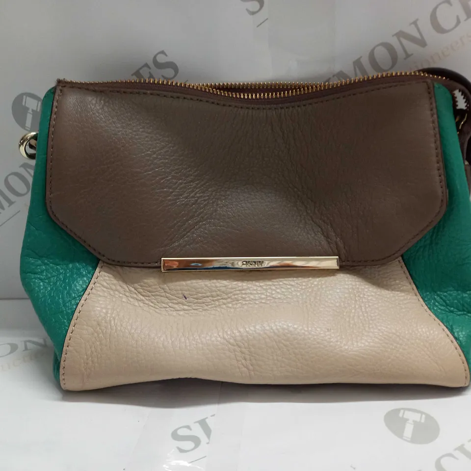 DKNY LEATHER PURSE BAG IN BROWN/BEIGE/GREEN