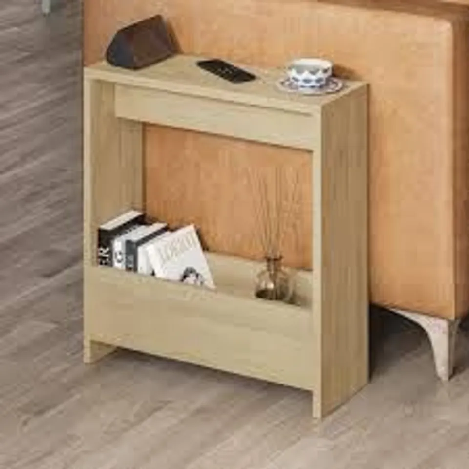 BOXED SIMPI MODERN SIDE TABLE H 60CM 2 TIER IN SAPPHIRE AND OAK 