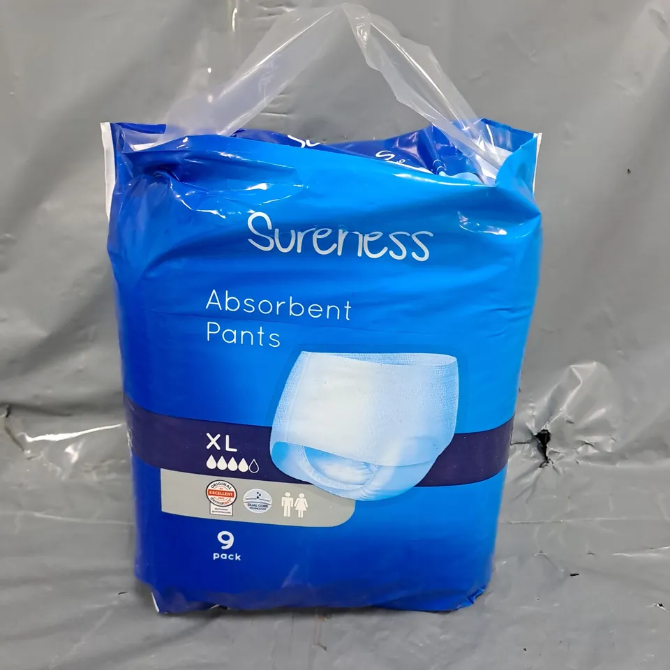 10 X PACKS OF SURENESS ADULTS ABSORBENT PANTS - XL - 9 PANTS PER PACK 