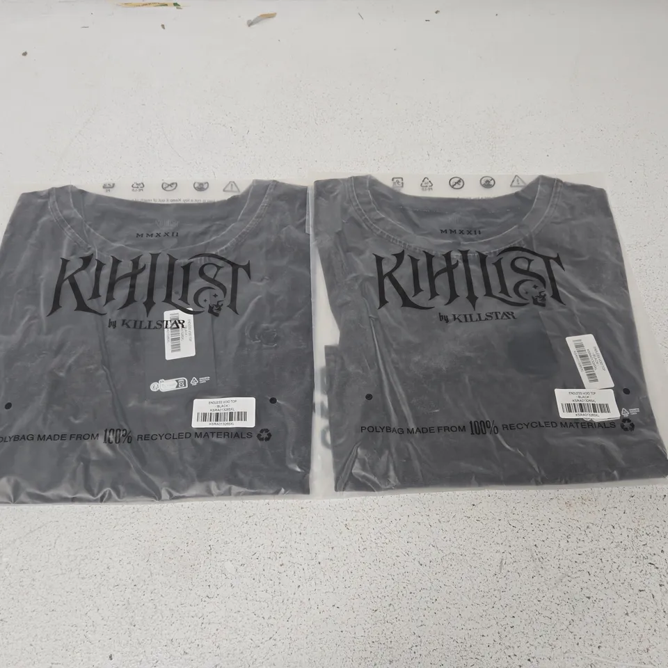 LOT OF APPROXIMATELY 50 BRAND NEW BAGGED KILLSTAR ENDLESS VOID TOPS IN BLACK - VARIOUS SIZES