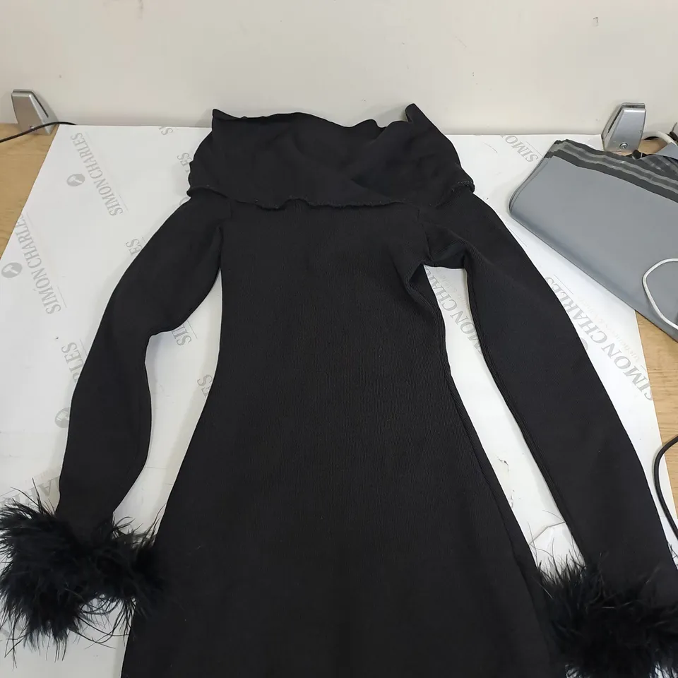 ECO OFFICIAL SKINNY BLACK LONG SLEEVE DRESS WITH FUR