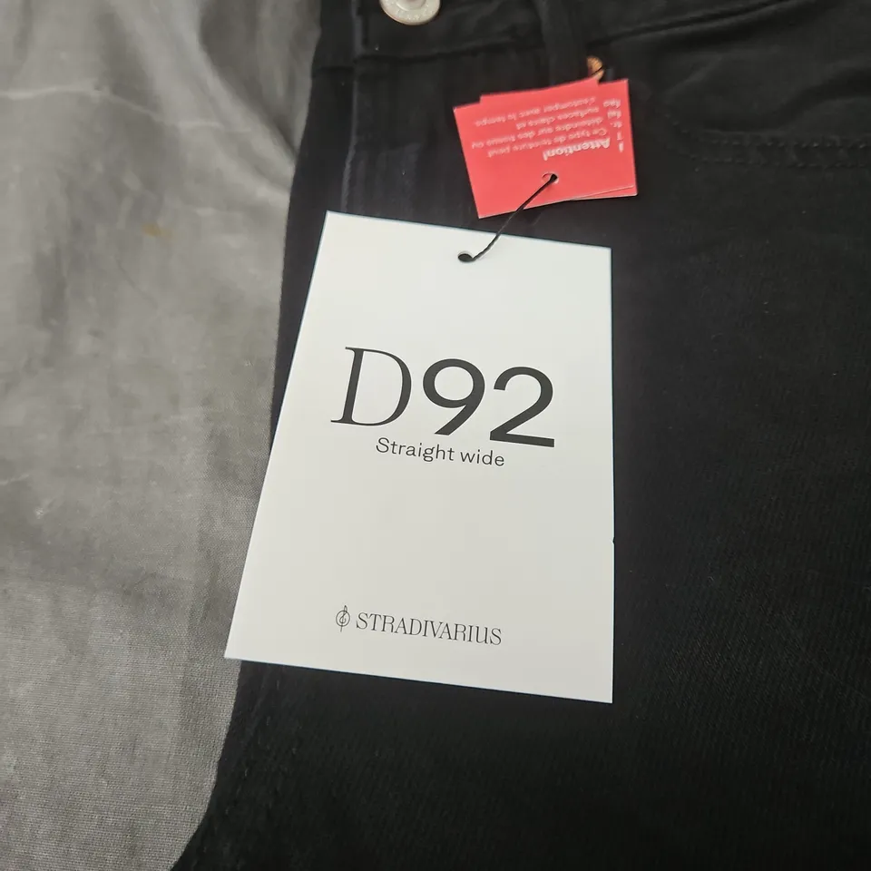 STRADIVARIUS D92 STRAIGHT WIDE JEANS – BLACK, WOMEN'S UK 8