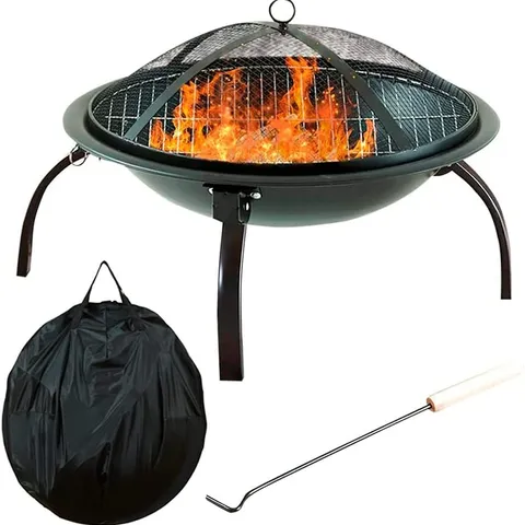 BOXED NEO BLACK GARDEN STEEL FIRE PIT OUTDOOR HEATER FIREPIT/GRILL (1 BOX)