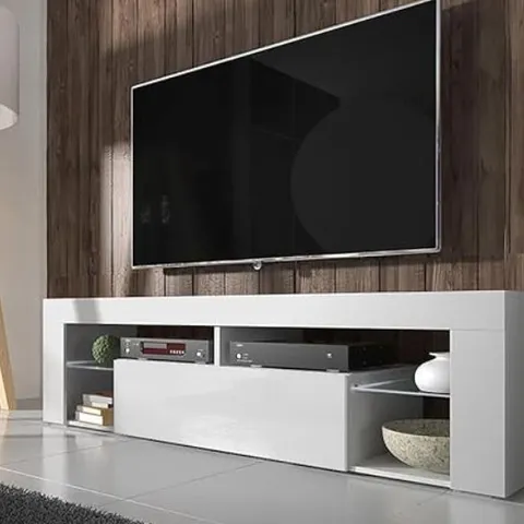 BOXED HUGO MODERN TV UNIT - WHITE/WHITE GLOSS | 35 X 140 X 51cm (1 BOX)