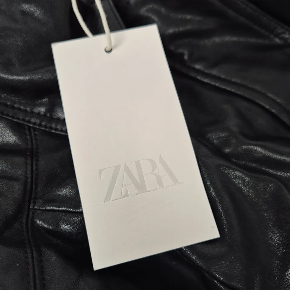 ZARA BLACK LEATHER-LOOK JACKET – WOMEN'S, UK SIZE L