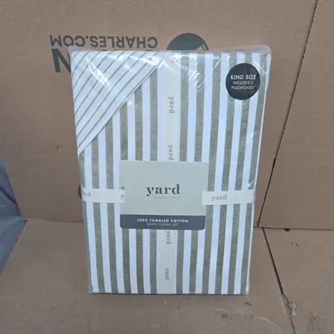 YARD 100% TUMBLED COTTON DUVET COVER SET IN GREEN/WHITE - KING SIZE