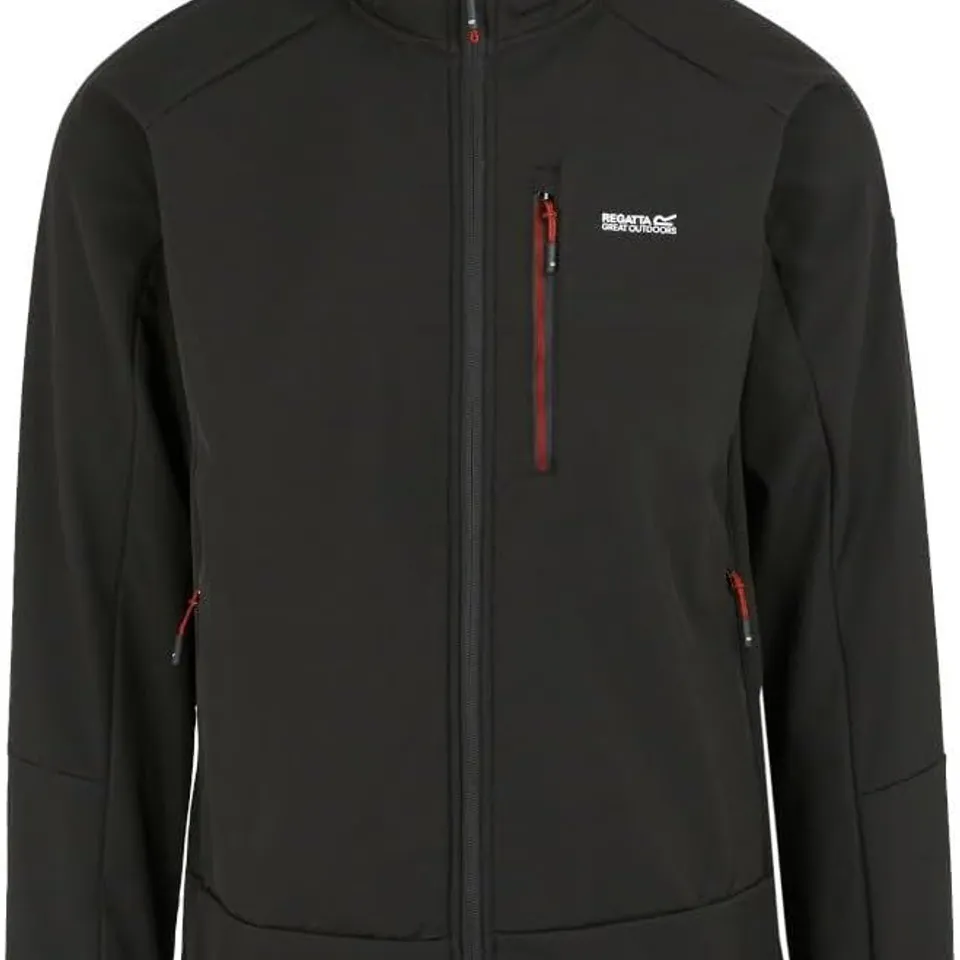 BRAND NEW REGATTA MOUTDALE SOFTSHELL JACKET IN BLACK/RED OCHRE - UK MEDIUM