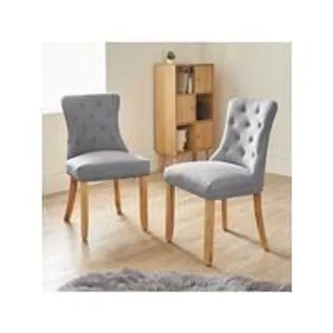 BOXED PAIR OF WARWICK DINING CHAIRS - GREY/OAK (1 BOX)