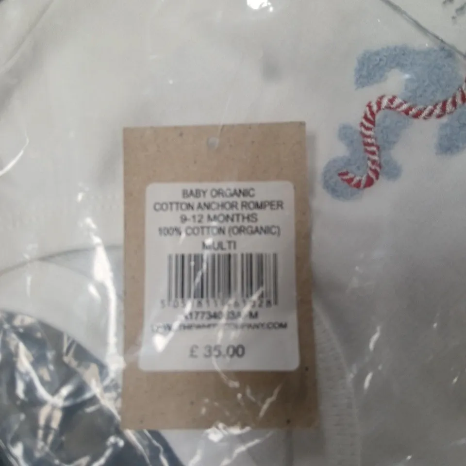 THE LITTLE WHITE COMPANY BABY ORGANIC COTTON ANCHOR ROMPER – 9-12 MONTHS