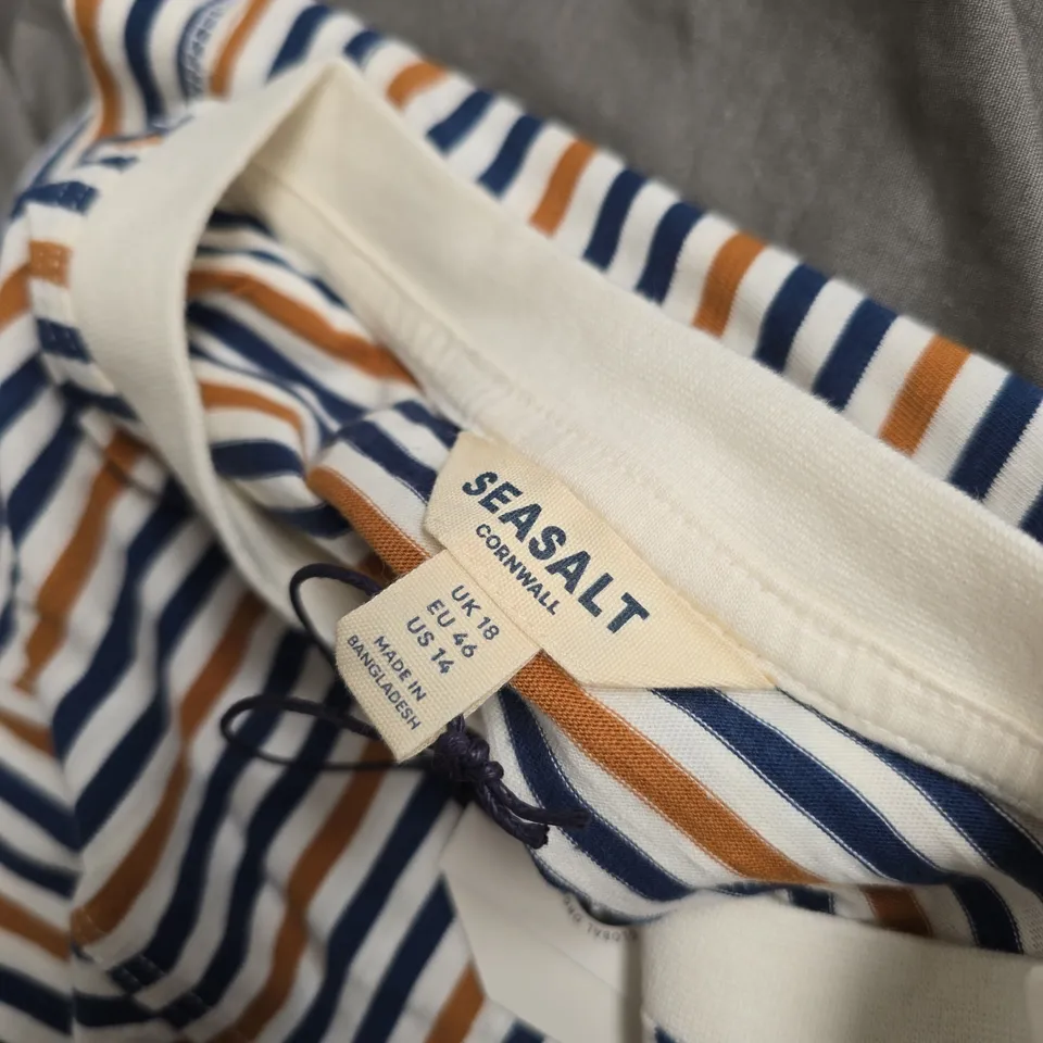 Seasalt Cornwall Striped Top – White with Navy & Orange stripes, Women's UK18