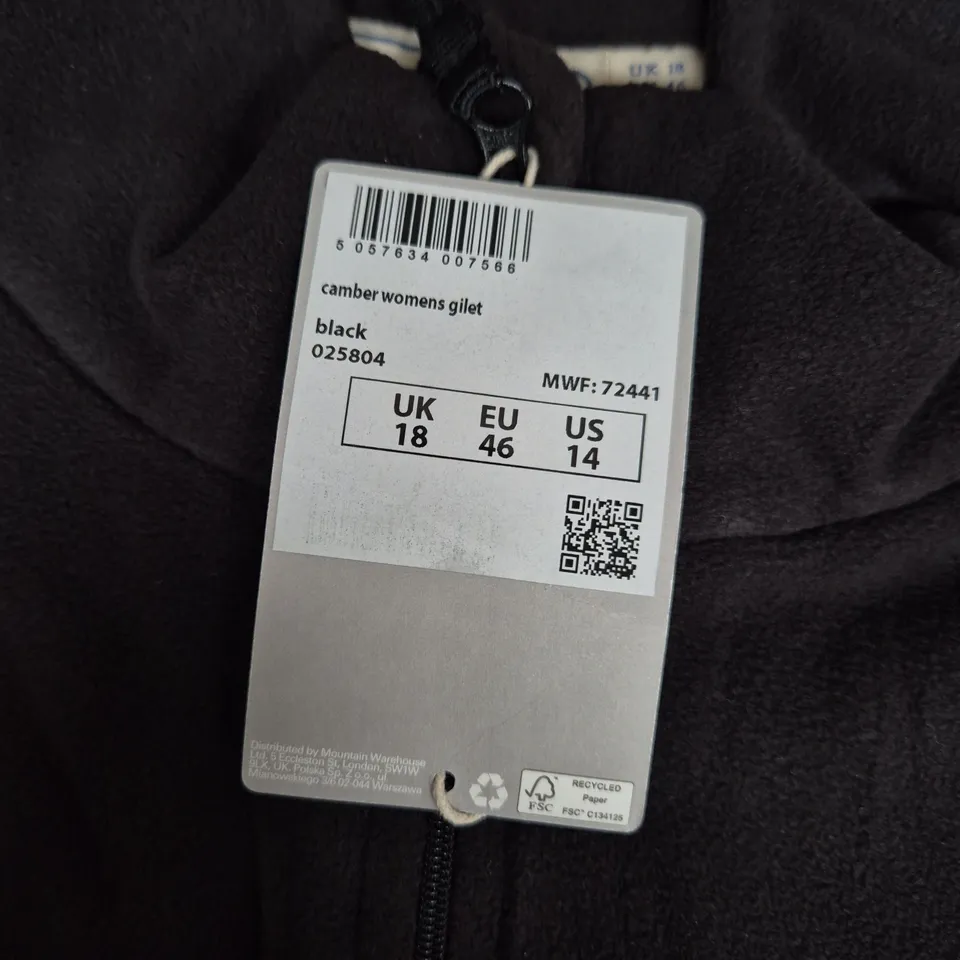 MOUNTAIN WAREHOUSE CAMBER WOMEN'S GILET - BLACK UK 18 (EU 46, US 14)