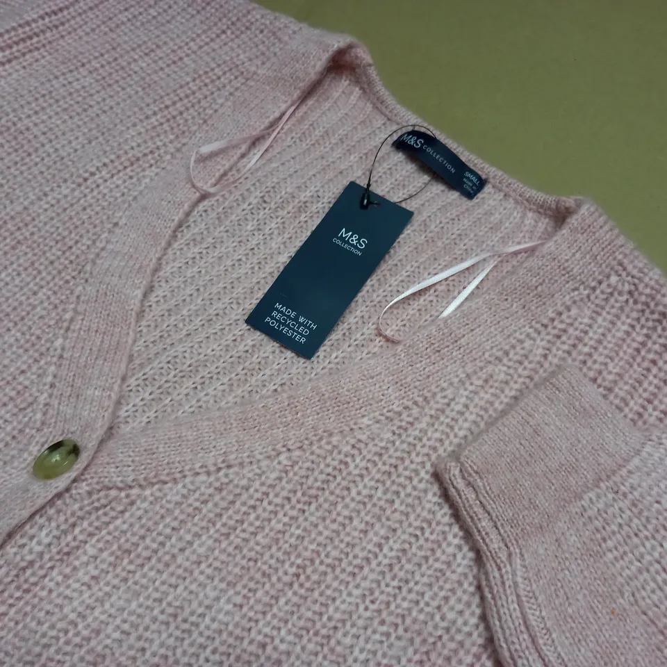 M&S PINK BUTTON THROUGH CARDIGAN - S