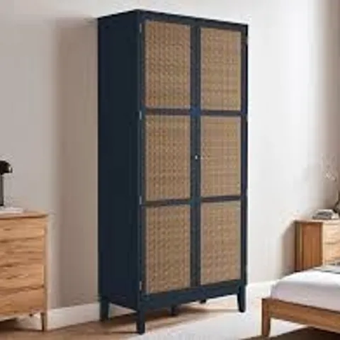 BOXED BORDEAUX 2 DOOR BLUE RATTAN WARDROBE (2 BOXES)
