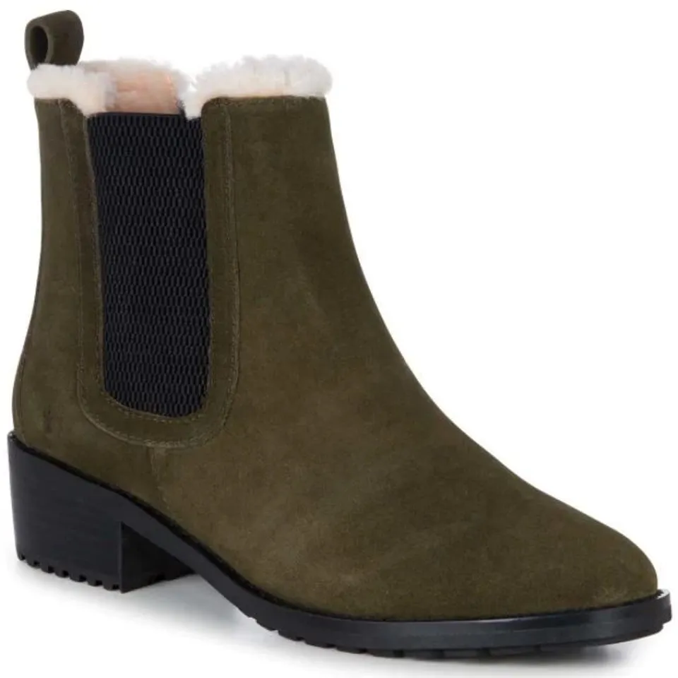 LOT OF 3 BOXED PAIRS OF EMU AUSTRALIA ELLIN SUEDE DARK OLIVE ANKLE BOOTS - SIZE 7