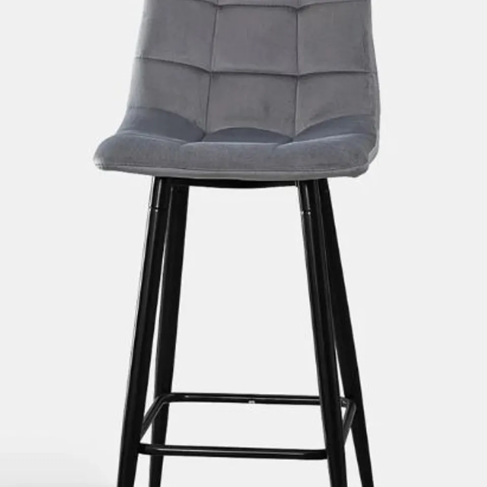 BOXED CHRISTIE SET OF TWO GREY VELVET BARSTOOLS