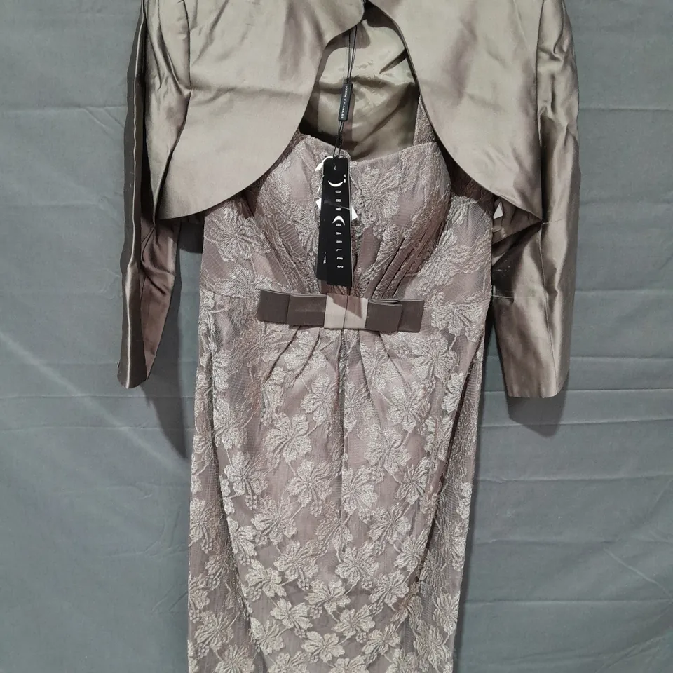 JOHN CHARLES BROWN LACE DRESS WITH SHOULDER JACKET - 10
