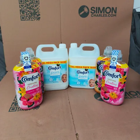 APPROXIMATELY 6 ASSORTED LARGE LIQUIDS TO INCLUDE COMFORT PERFUME CREATIONS FABRIC CONDITIONER, COMFORT PURE, ETC