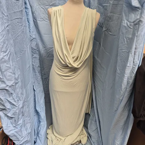 BAGGED CLUB L KENZA MINT ASYEMMETRIC-NECK MAXI DRESS WITH SCARF DETAIL IN MINT - UK 16