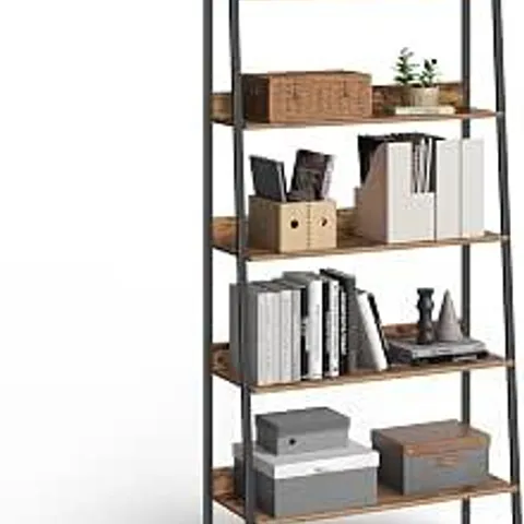 BOXED VASAGLE LADDER SHELF, 5-TIER NARROW SHELF, BOOKSHELF FOR HOME OFFICE, LIVING ROOM, BEDROOM, KITCHEN, INDUSTRIAL, RUSTIC BROWN AND INK BLACK LLS129B01
