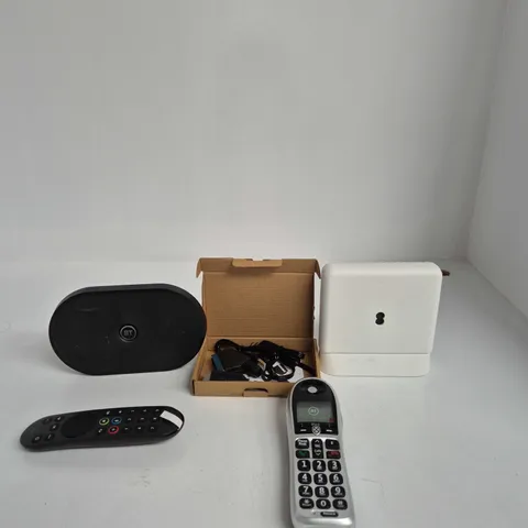 TOTE OF APPROXIMATELY 10 ASSORTED ITEMS INCLUDING EE SMARTWIFI HUB, SCART TO HDMI CONVERTER AND A BT TELEPHONE