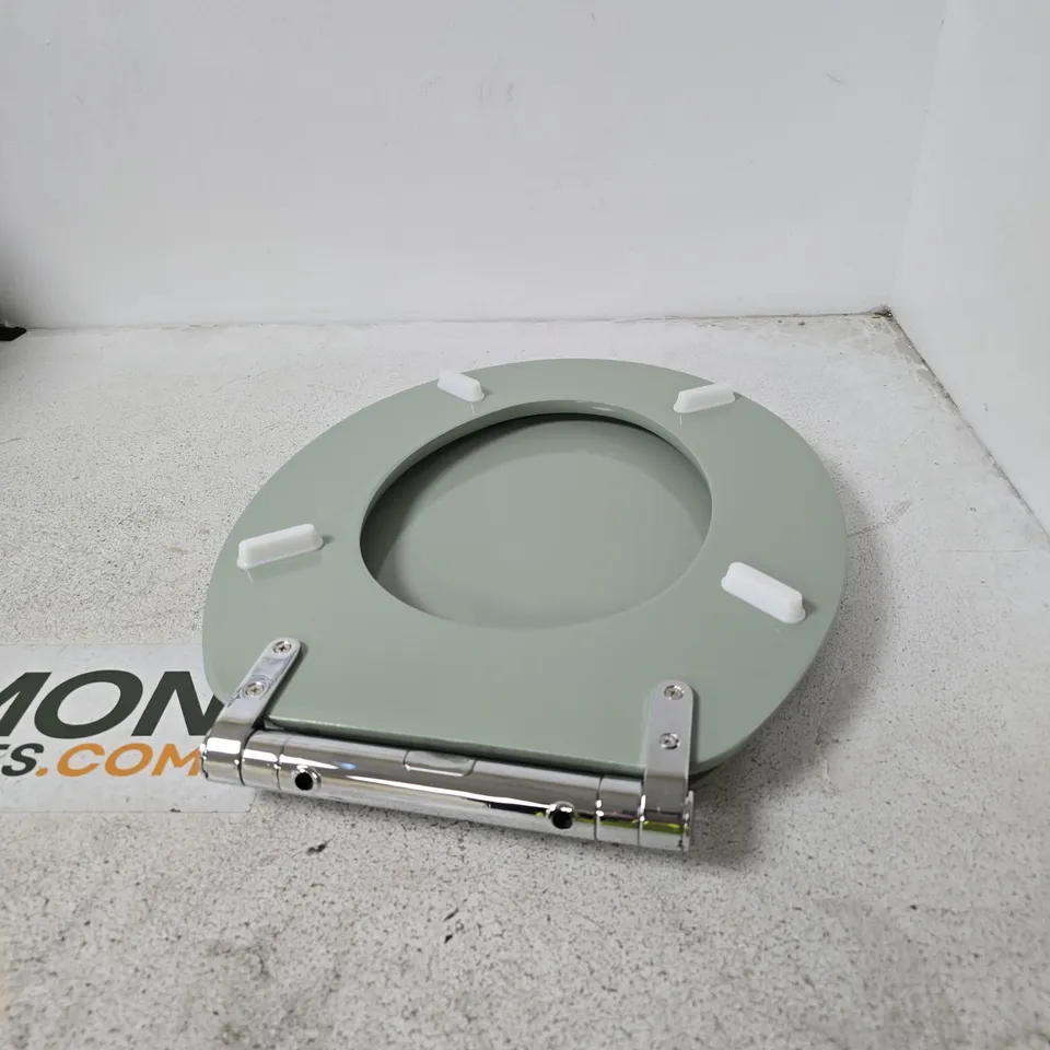 GREEN/GREY TOILET SEAT WITH LID & CHROME HINGES