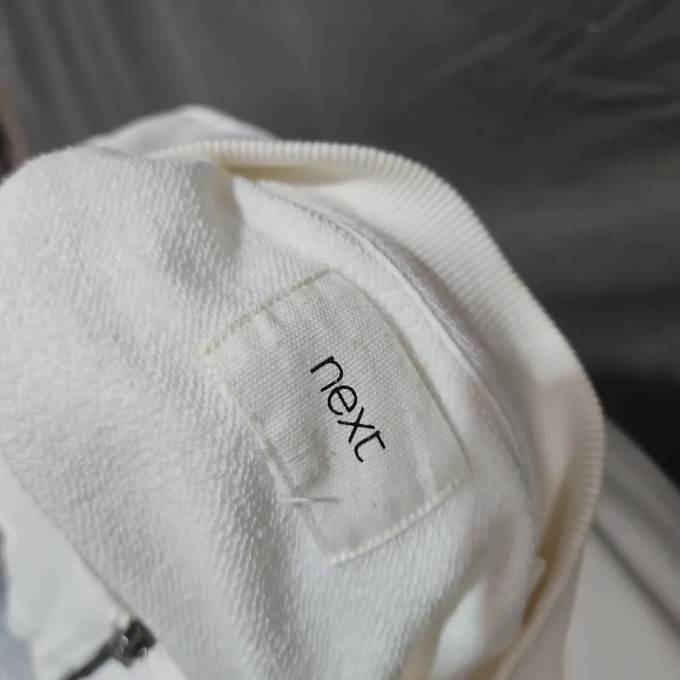 NEXT WHITE ZIP-UP JACKET WITH CHEST POCKET AND DRAWSTRING WAIST - SIZE UNSPECIFIED 